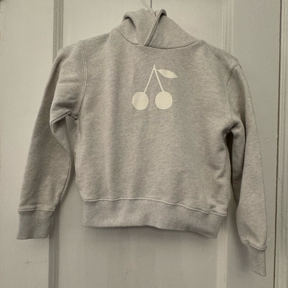 Bonpoint Light Gray Hoodie with Cherry Print. In pristine condition.